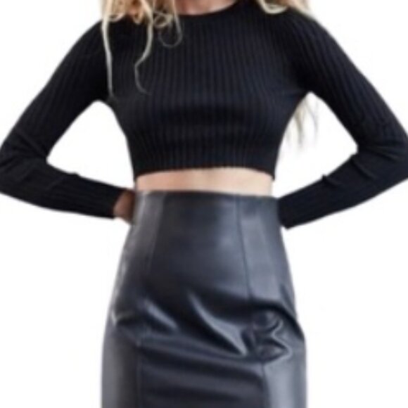 Zara Dresses & Skirts - Zara Faux Black Leather Mini Skirt Size Medium NWOT